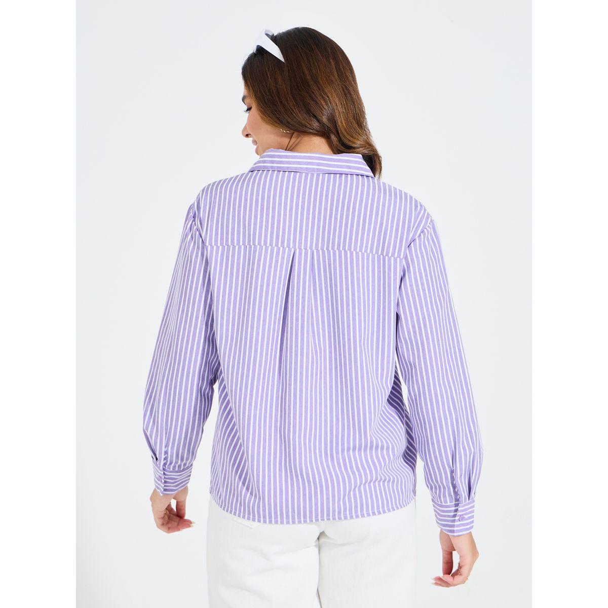 Styli Elevate Striped Oversized Shirt with Asymmetric Button-women-clothing-shirtsandblouses-shirts-image-4