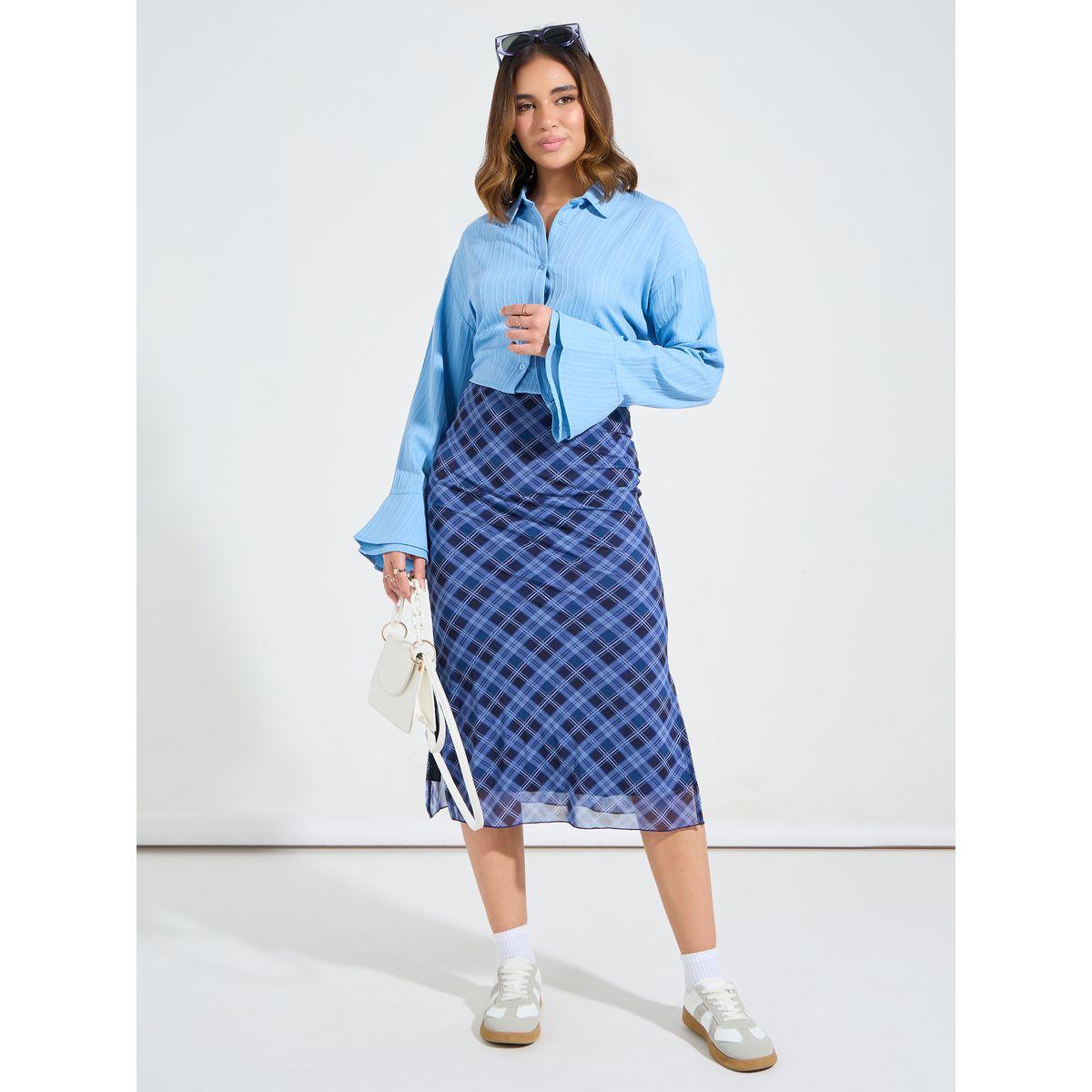Styli Elevate Dropped Shoulder Textured Shirt with Bell Sleeves-women-clothing-shirtsandblouses-shirts-image-2