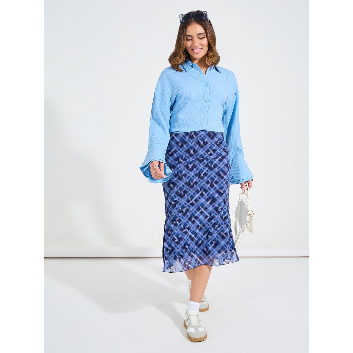 بلوزة بتفاصيل بارزة الملمس واكتاف منخفضة مع اكمام جرس-women-clothing-shirtsandblouses-shirts-image-3