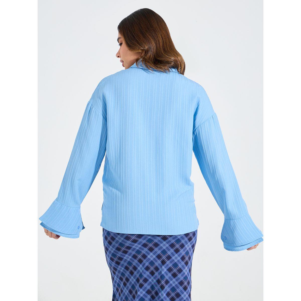 Styli Elevate Dropped Shoulder Textured Shirt with Bell Sleeves-women-clothing-shirtsandblouses-shirts-image-5