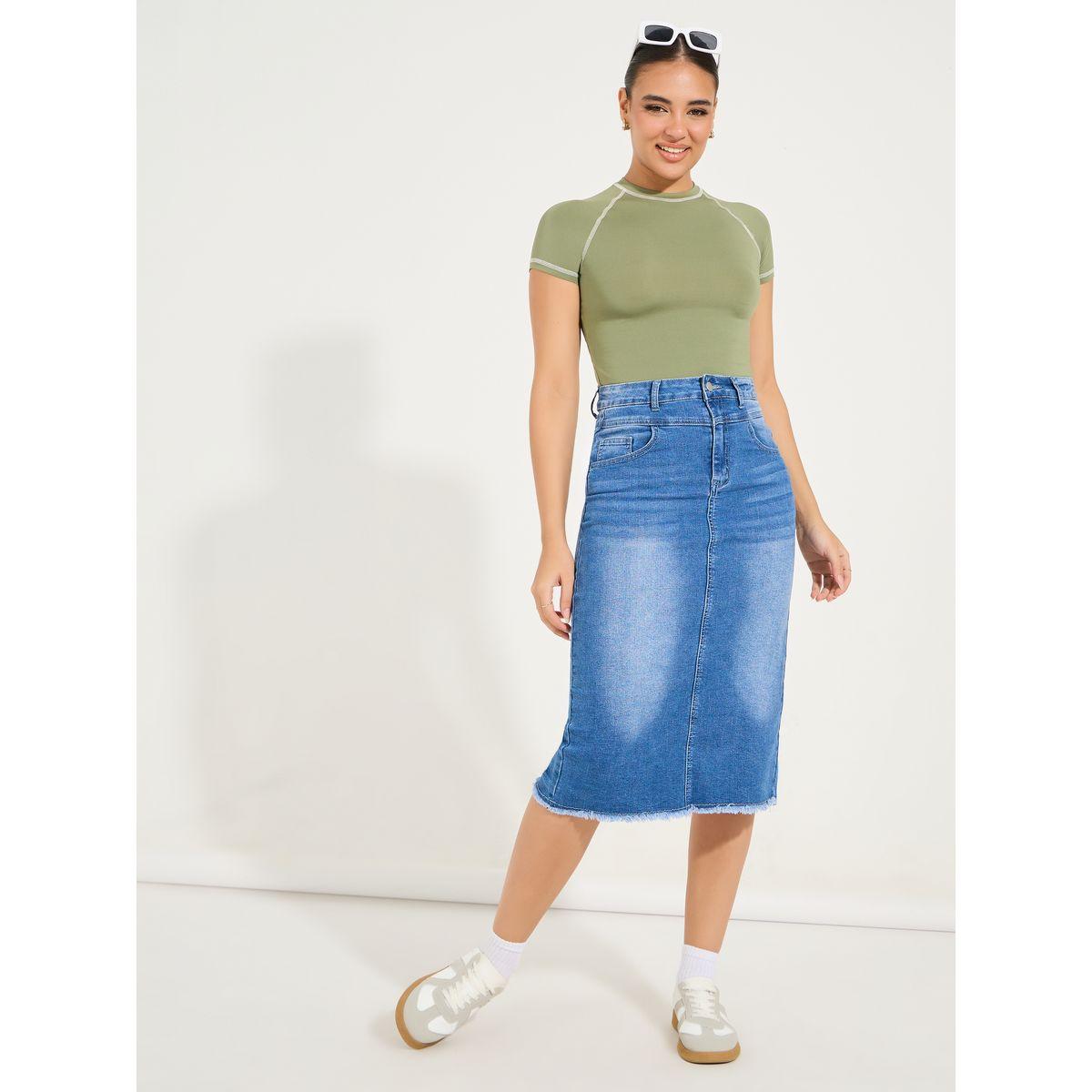 تنورة ميدي دنيم بشق جانبي-women-clothing-bottoms-skirts-image-1