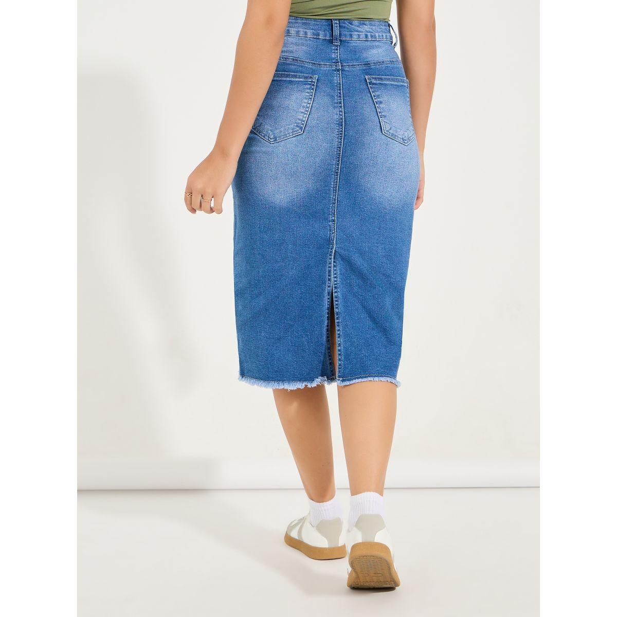 Styli Raw Edge Denim Midi Skirt with Back Slit-women-clothing-bottoms-skirts-image-4