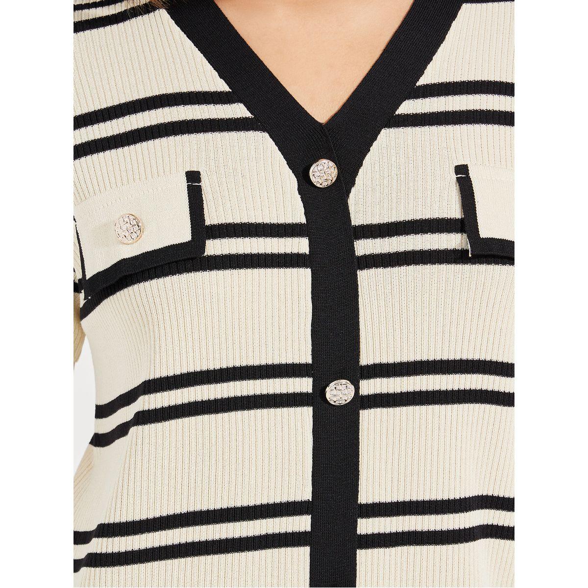 Styli Striped Knit Knee Length Dress with Buttons-women-clothing-dresses-image-3