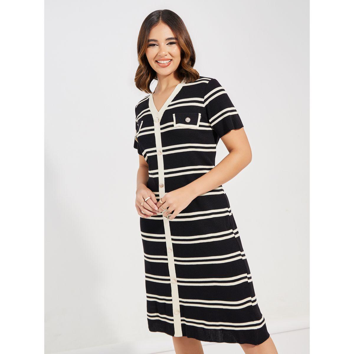 فستان مخطط بطول الركبة مع ازرار-women-clothing-dresses-image-6