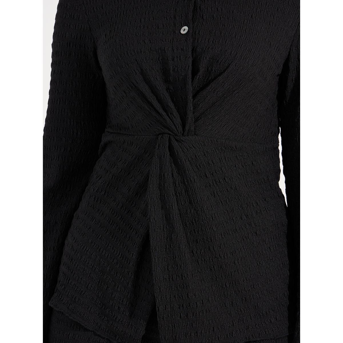 Styli Textured Front Knot Detail Shirt & Straight Leg Pants Co-Ords-women-clothing-coordsets-image-3