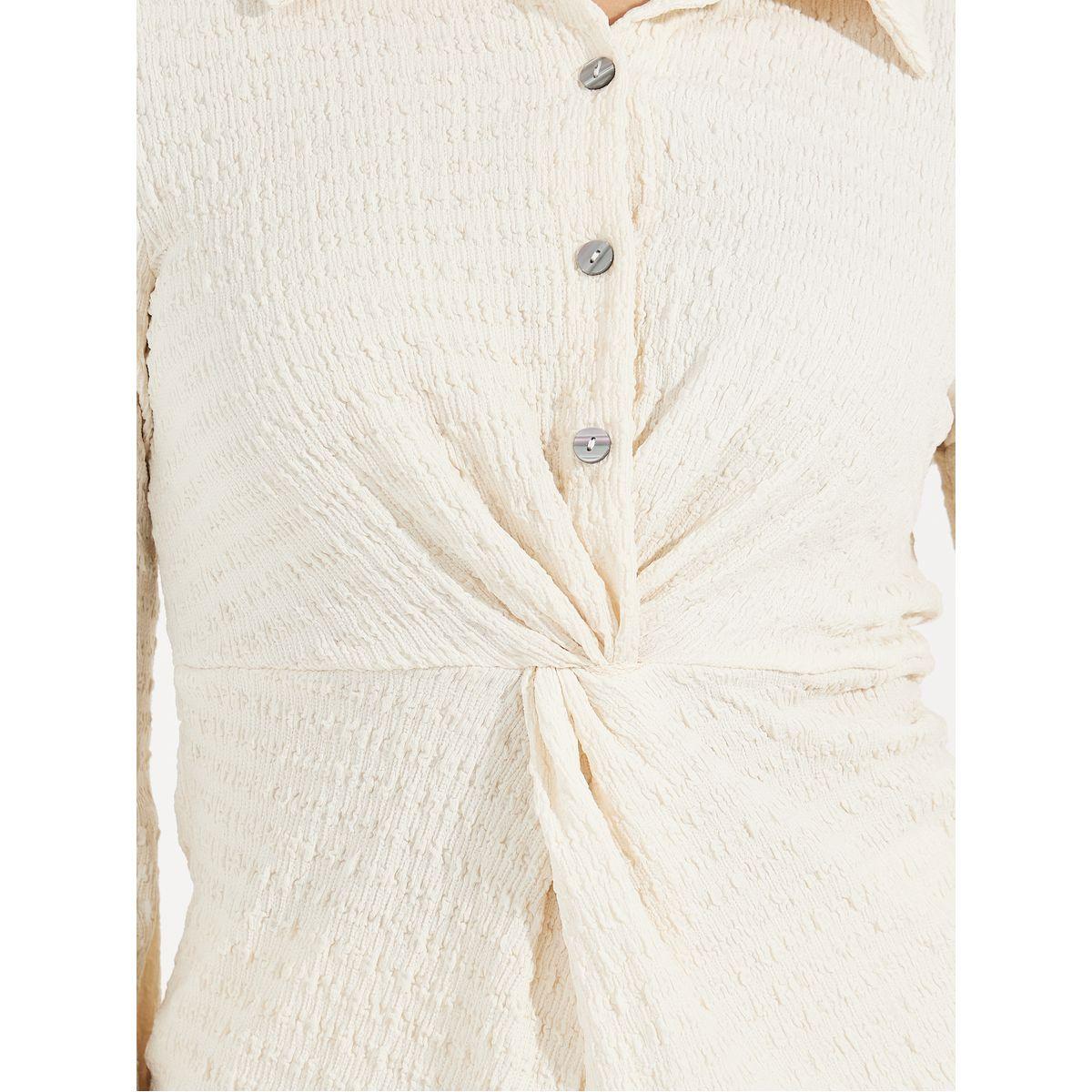 Styli Textured Front Knot Detail Shirt & Straight Leg Pants Co-Ords-women-clothing-coordsets-image-3