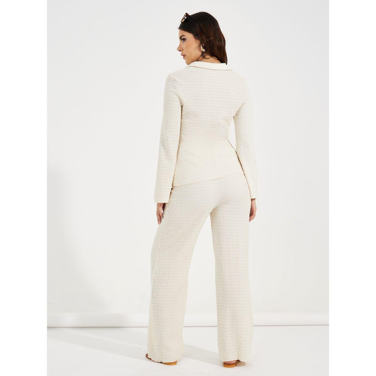 طقم منسق من بنطال بارجل مستقيمة مع بلوزة مزينة بعقدة-women-clothing-coordsets-image-4