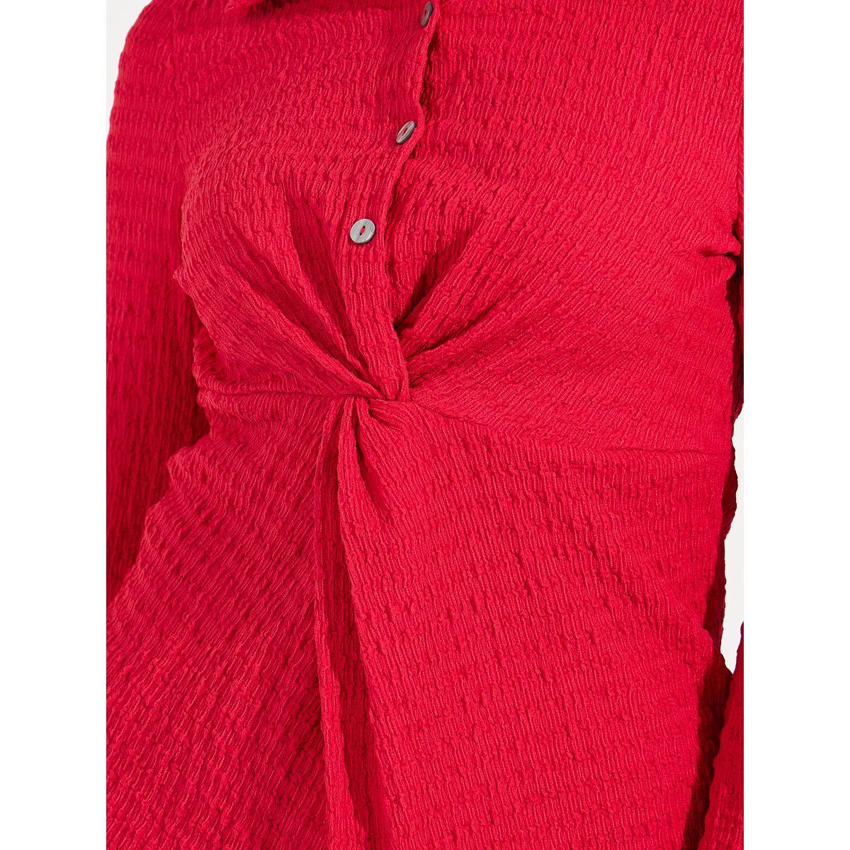 طقم منسق من بنطال بارجل مستقيمة مع بلوزة مزينة بعقدة-women-clothing-coordsets-image-3