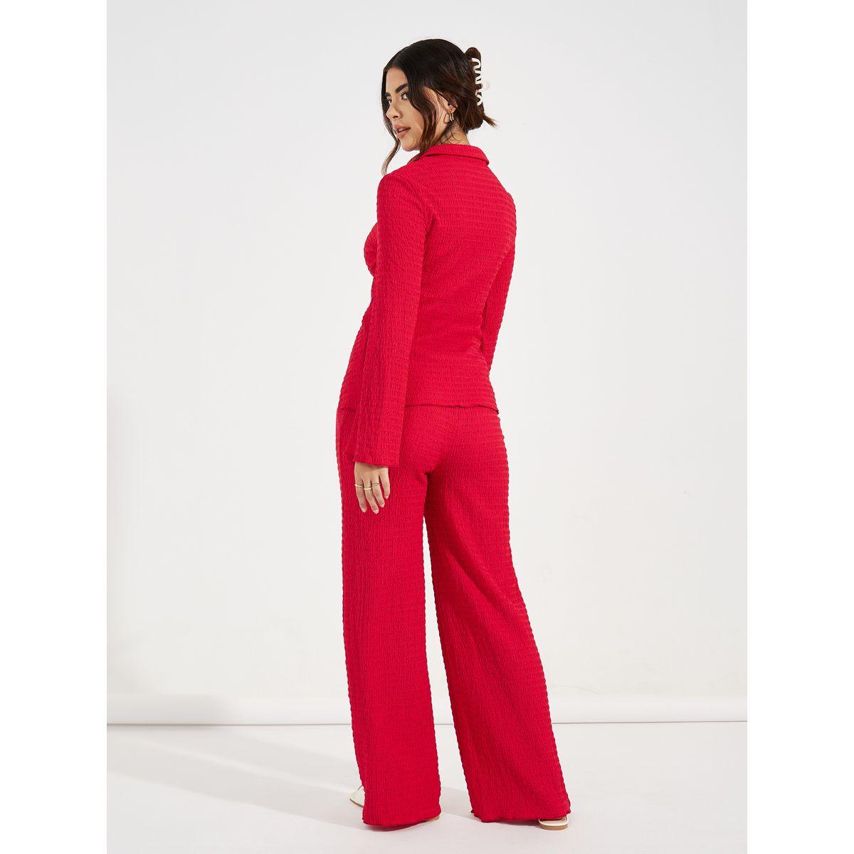 طقم منسق من بنطال بارجل مستقيمة مع بلوزة مزينة بعقدة-women-clothing-coordsets-image-4