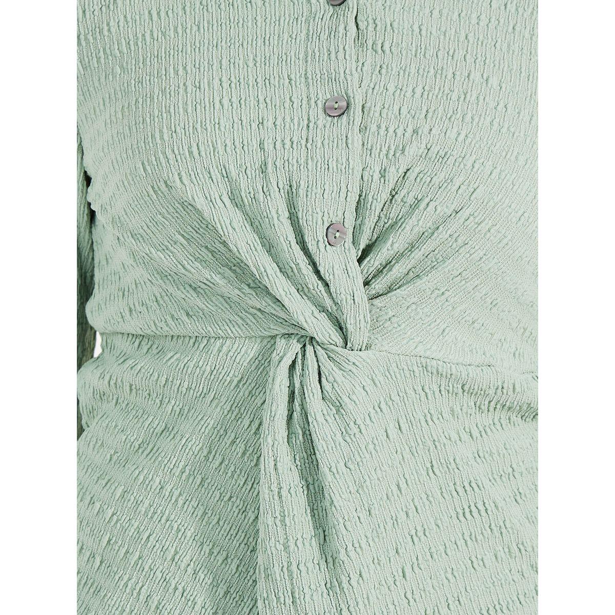 Styli Textured Front Knot Detail Shirt & Straight Leg Pants Co-Ords-women-clothing-coordsets-image-3
