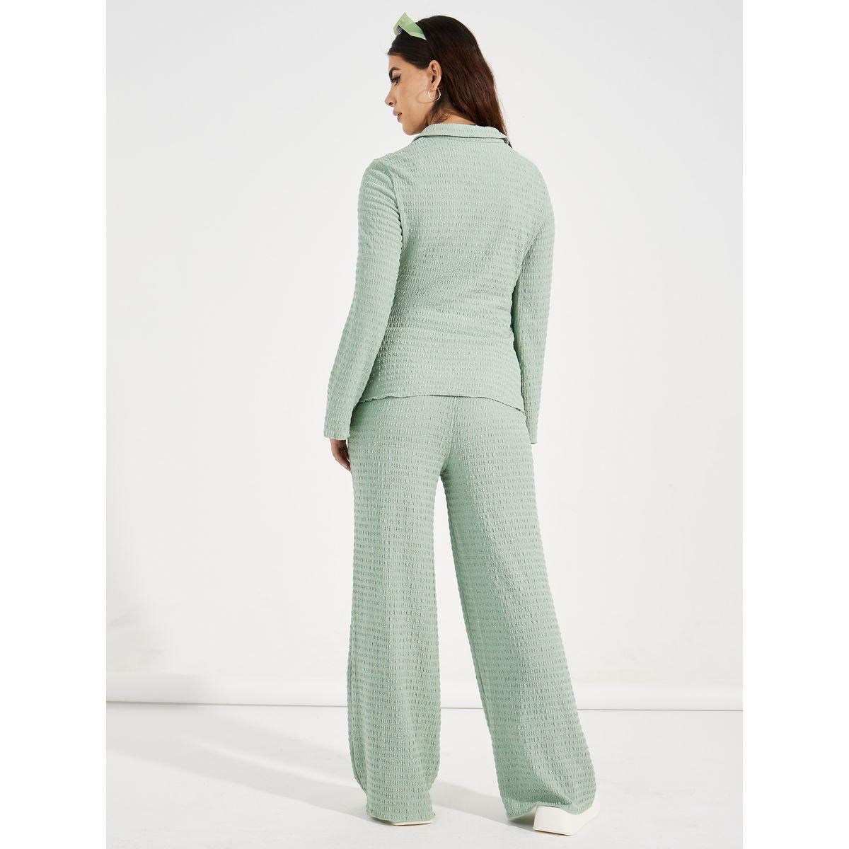 Styli Textured Front Knot Detail Shirt & Straight Leg Pants Co-Ords-women-clothing-coordsets-image-4