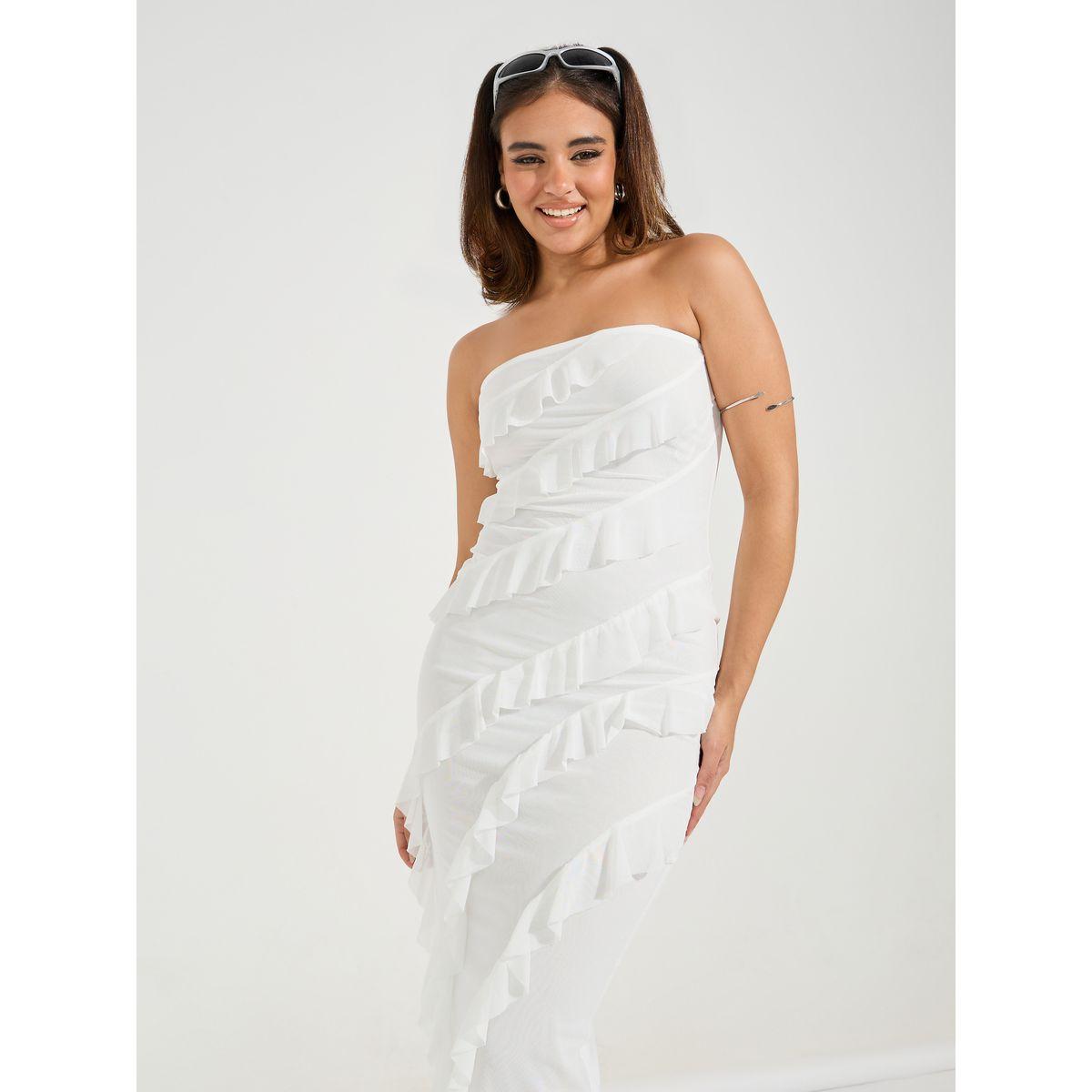 فستان سادة بديكون بتفاصيل كشكش-women-clothing-dresses-image-2