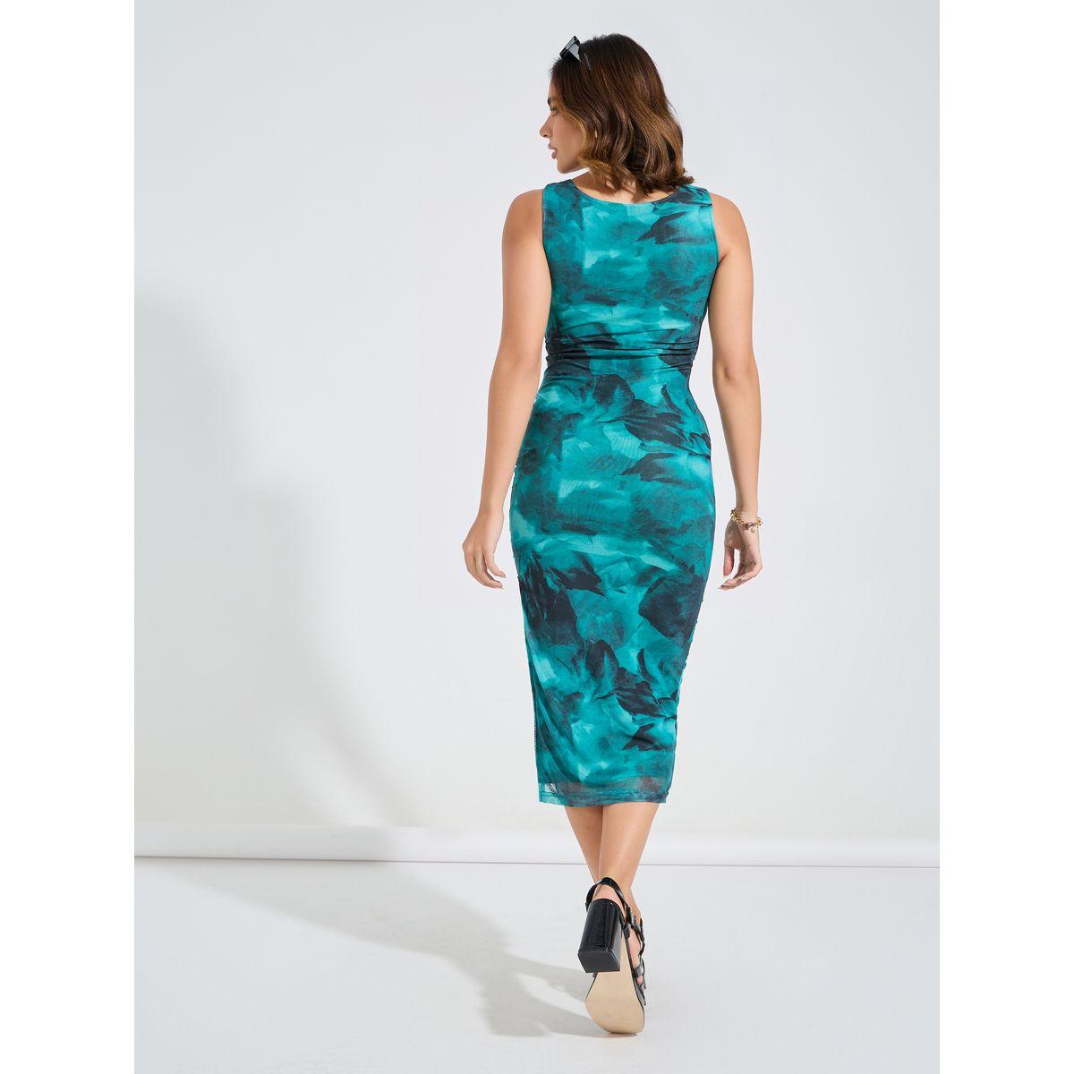 Styli Gathered Bodycon Midi Dress with Side Slit-women-clothing-dresses-image-6