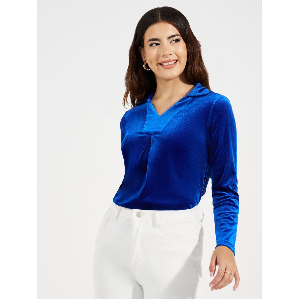 Styli Velvet V Neck Long Sleeves Top-women-clothing-shirtsandblouses-blouses-image-1
