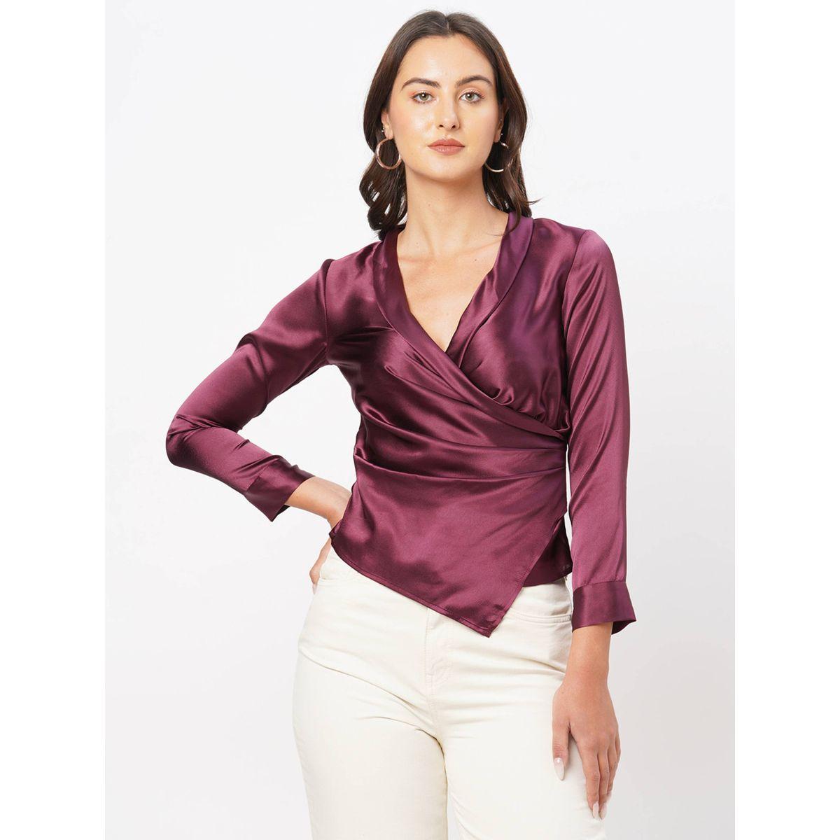 بلوزة ساتان بنمط لف مع كسرات ميش × ستايلي-women-clothing-shirtsandblouses-blouses-image-1