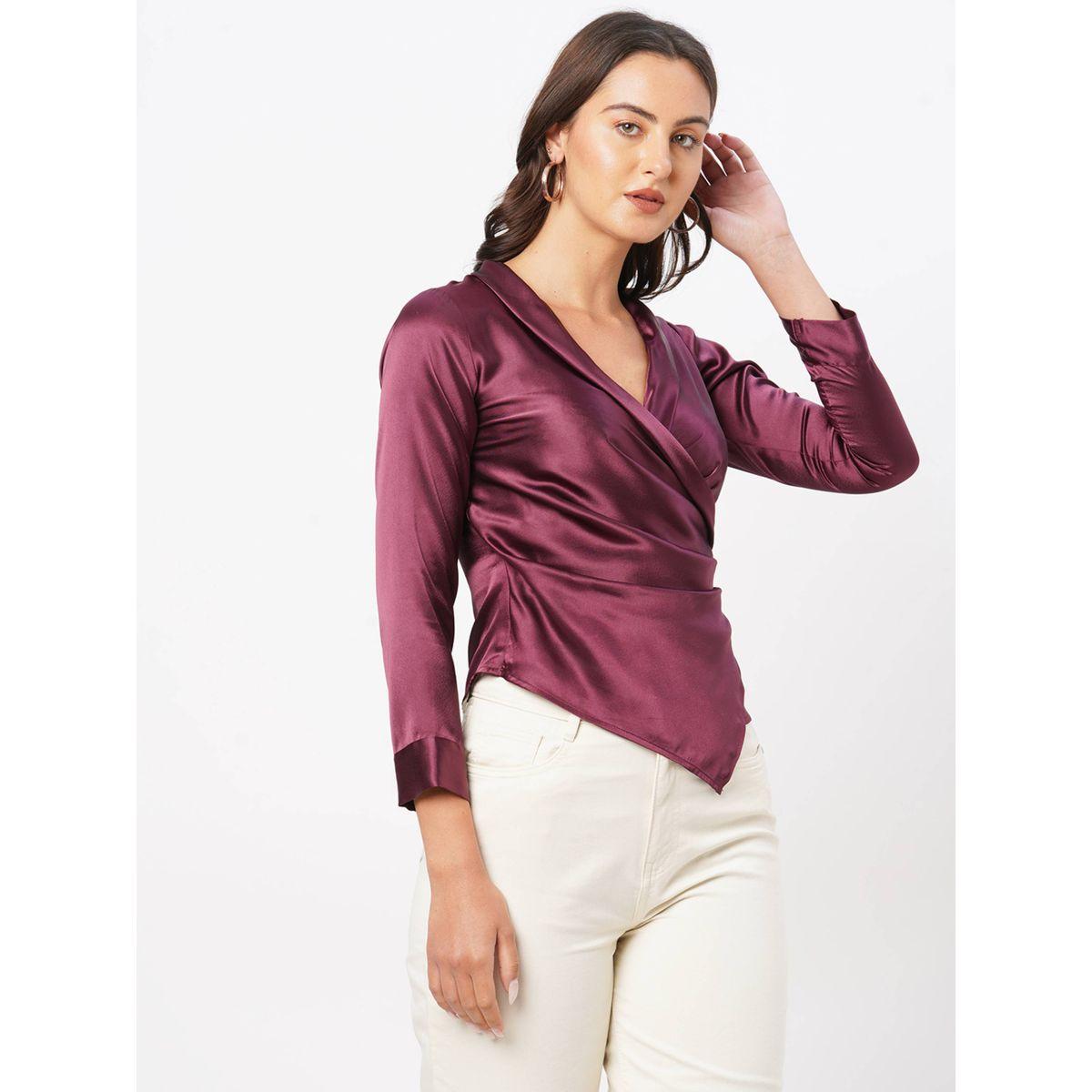 بلوزة ساتان بنمط لف مع كسرات ميش × ستايلي-women-clothing-shirtsandblouses-blouses-image-3