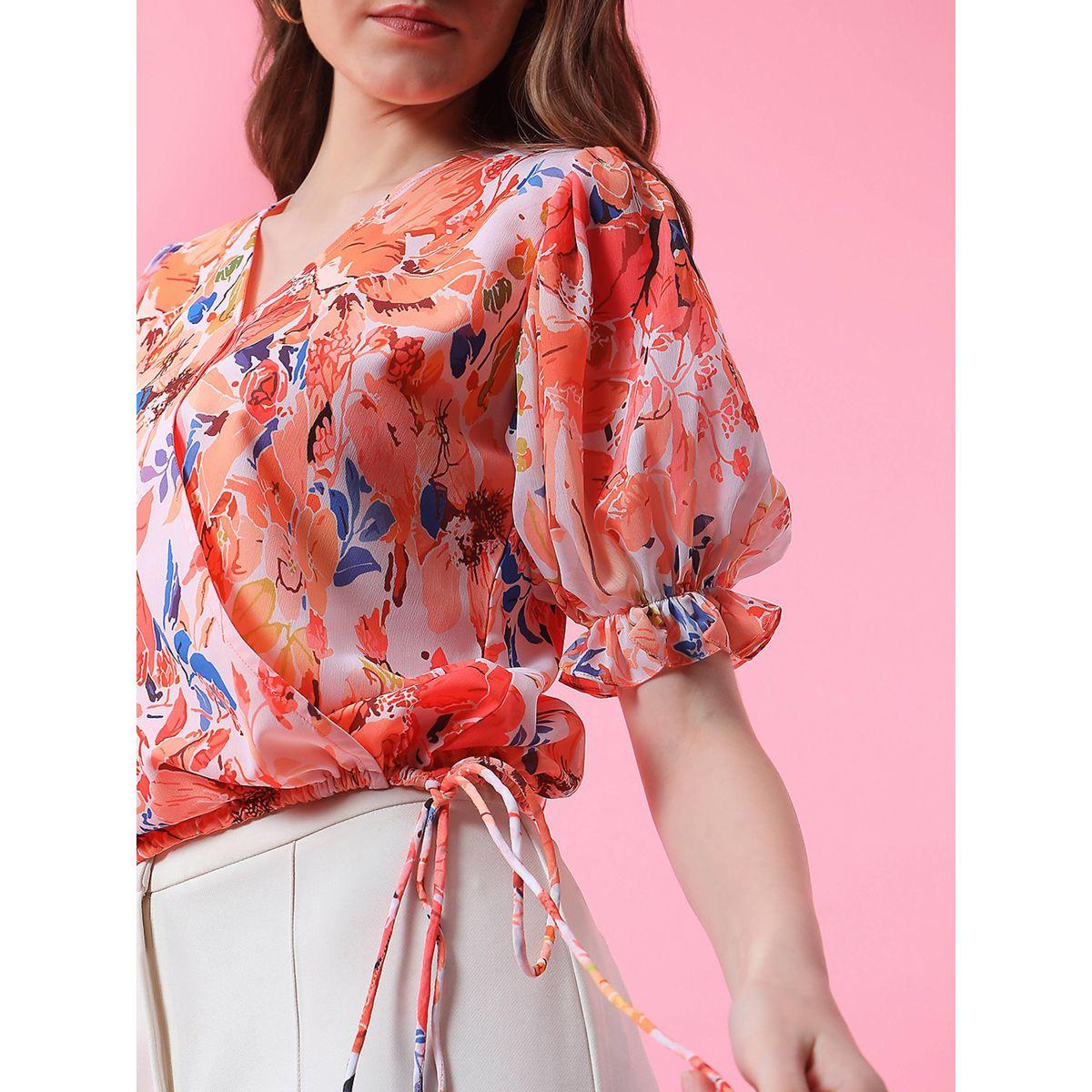 Mish X Styli  Floral Print Wrap Front Top with Tie Detail-women-clothing-shirtsandblouses-blouses-image-2