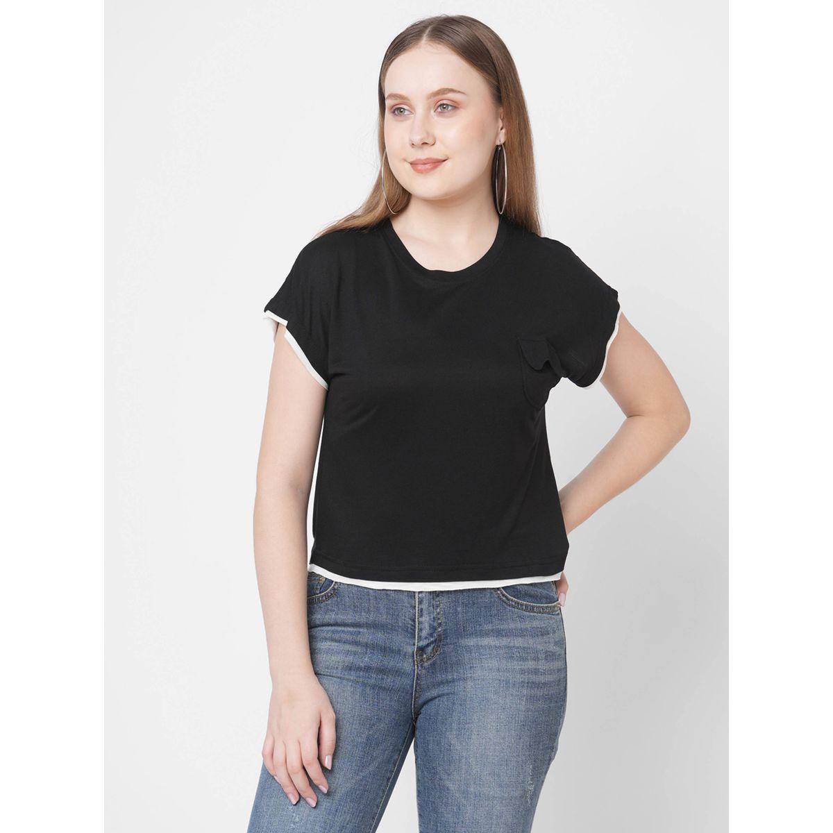 تيشيرت باكمام متمددة وتفاصيل مُتباينة ميش × ستايلي-women-clothing-tshirts-image-1