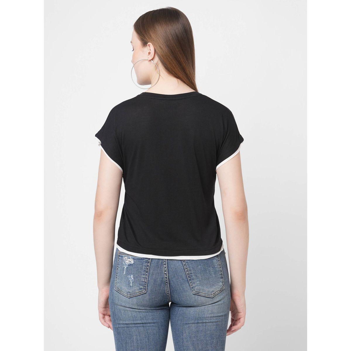 Mish X Styli  Contrast Trim Extended Sleeves T-Shirt-women-clothing-tshirts-image-4