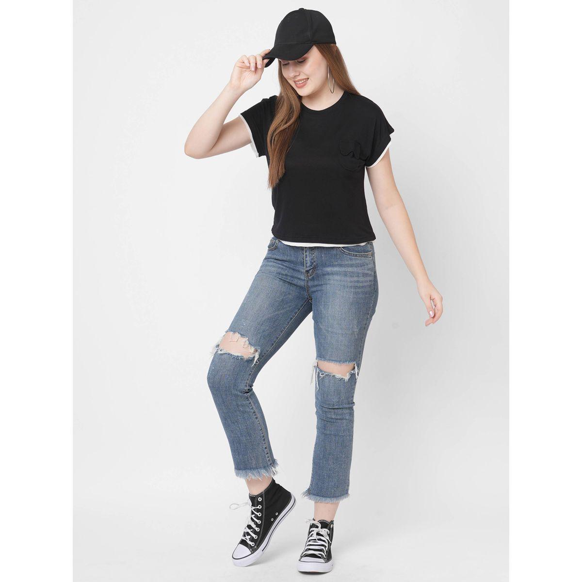 Mish X Styli  Contrast Trim Extended Sleeves T-Shirt-women-clothing-tshirts-image-5