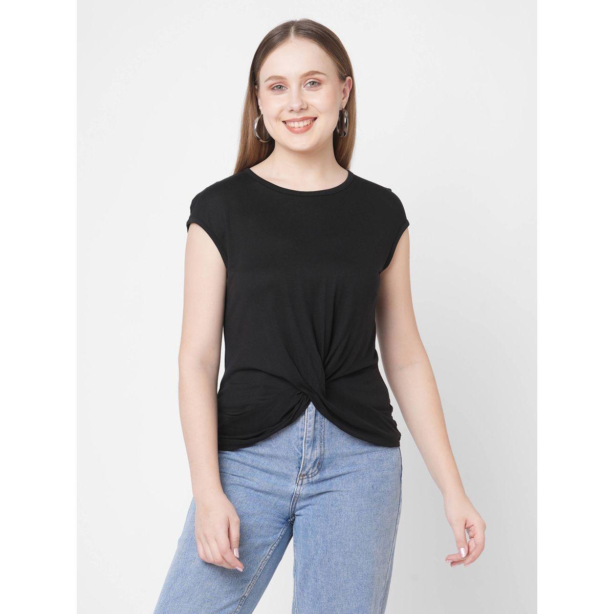 Mish X Styli  Twisted Front Asymmetric Hem T-Shirt-women-clothing-tshirts-image-1