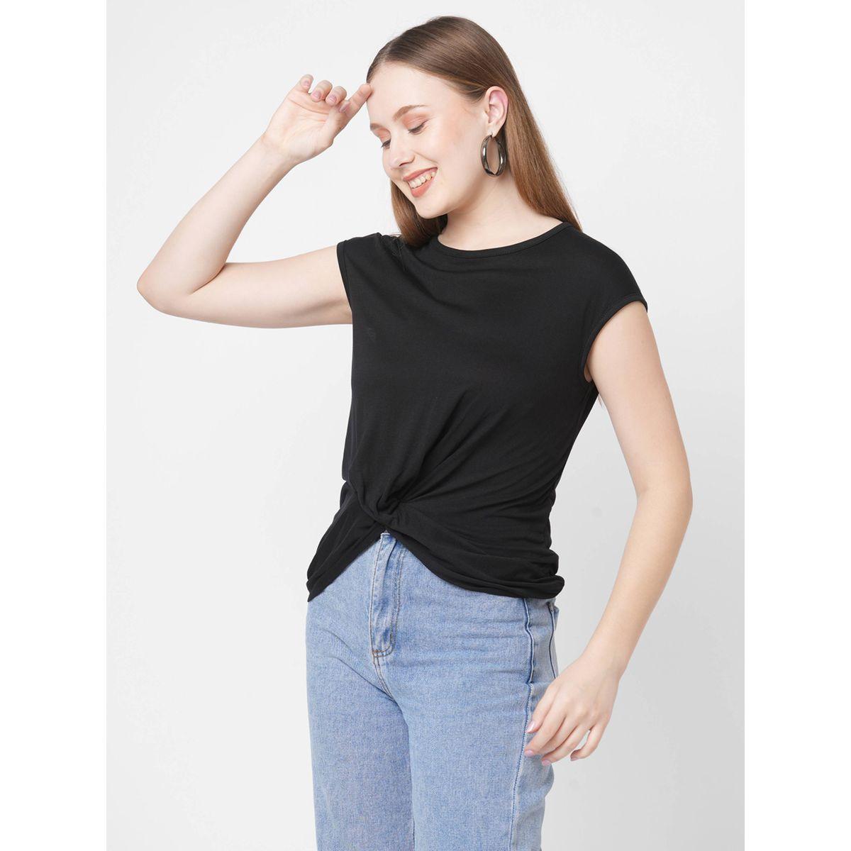 تيشيرت بحافة غير متماثلة الطول ونمط ملفوف ميش × ستايلي-women-clothing-tshirts-image-3