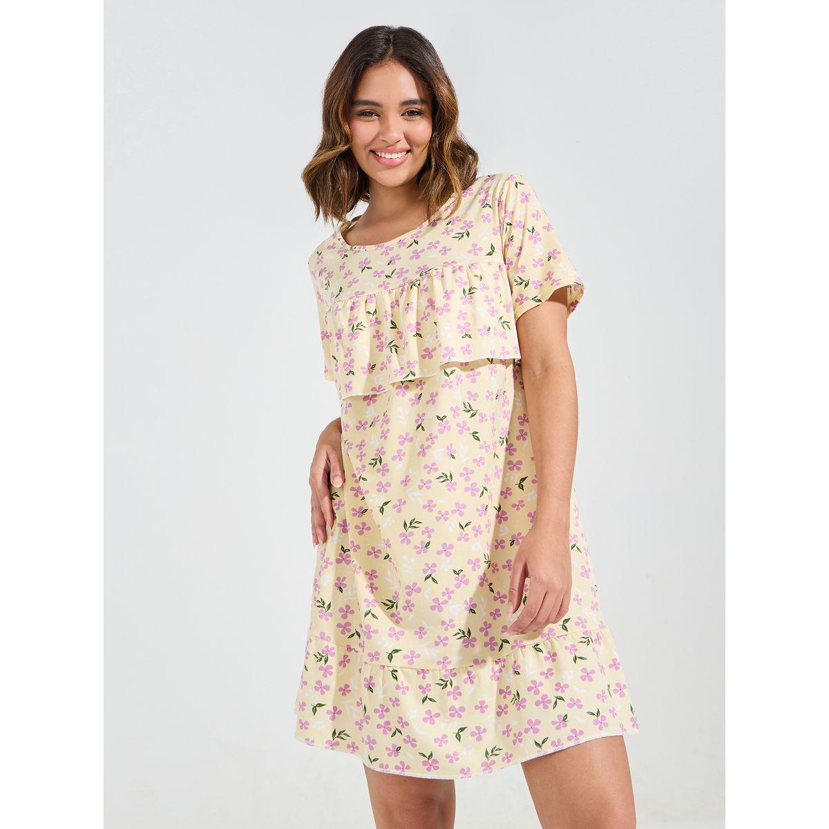 Styli Floral Print Ruffled Nightdress-women-clothing-nightwear-nighties-image-1