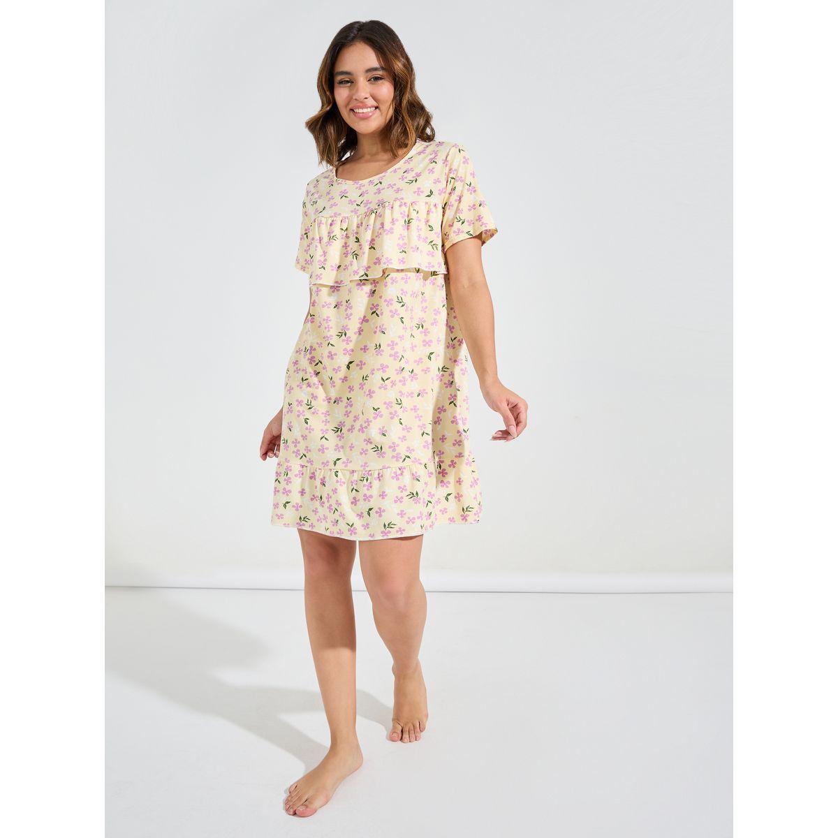 Styli Floral Print Ruffled Nightdress-women-clothing-nightwear-nighties-image-2