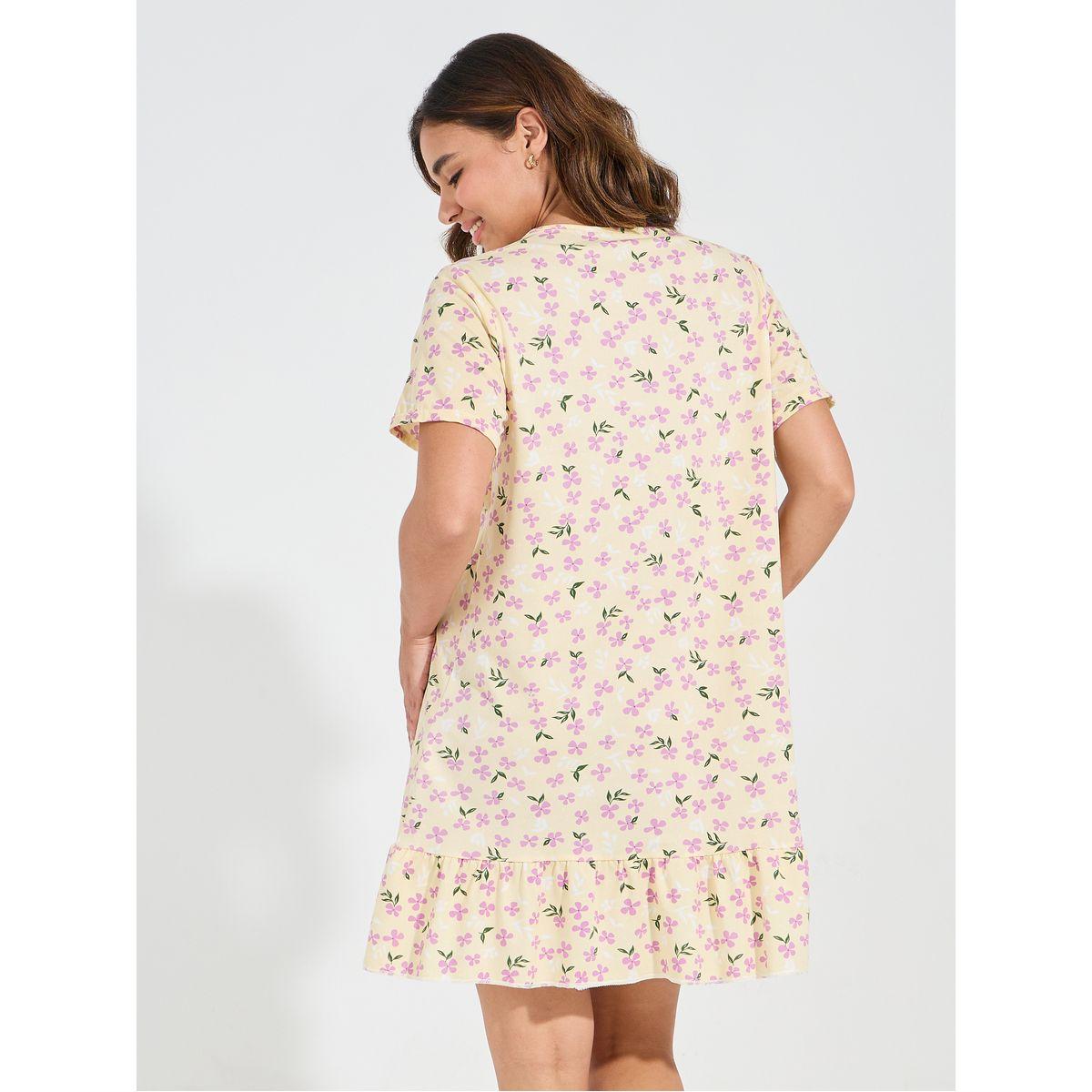 Styli Floral Print Ruffled Nightdress-women-clothing-nightwear-nighties-image-4