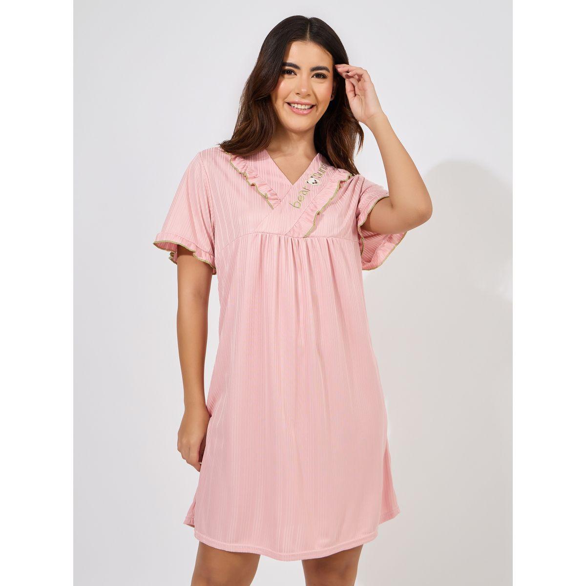 Styli V Neck Embroidery Detail Nightdress-women-clothing-nightwear-nighties-image-1