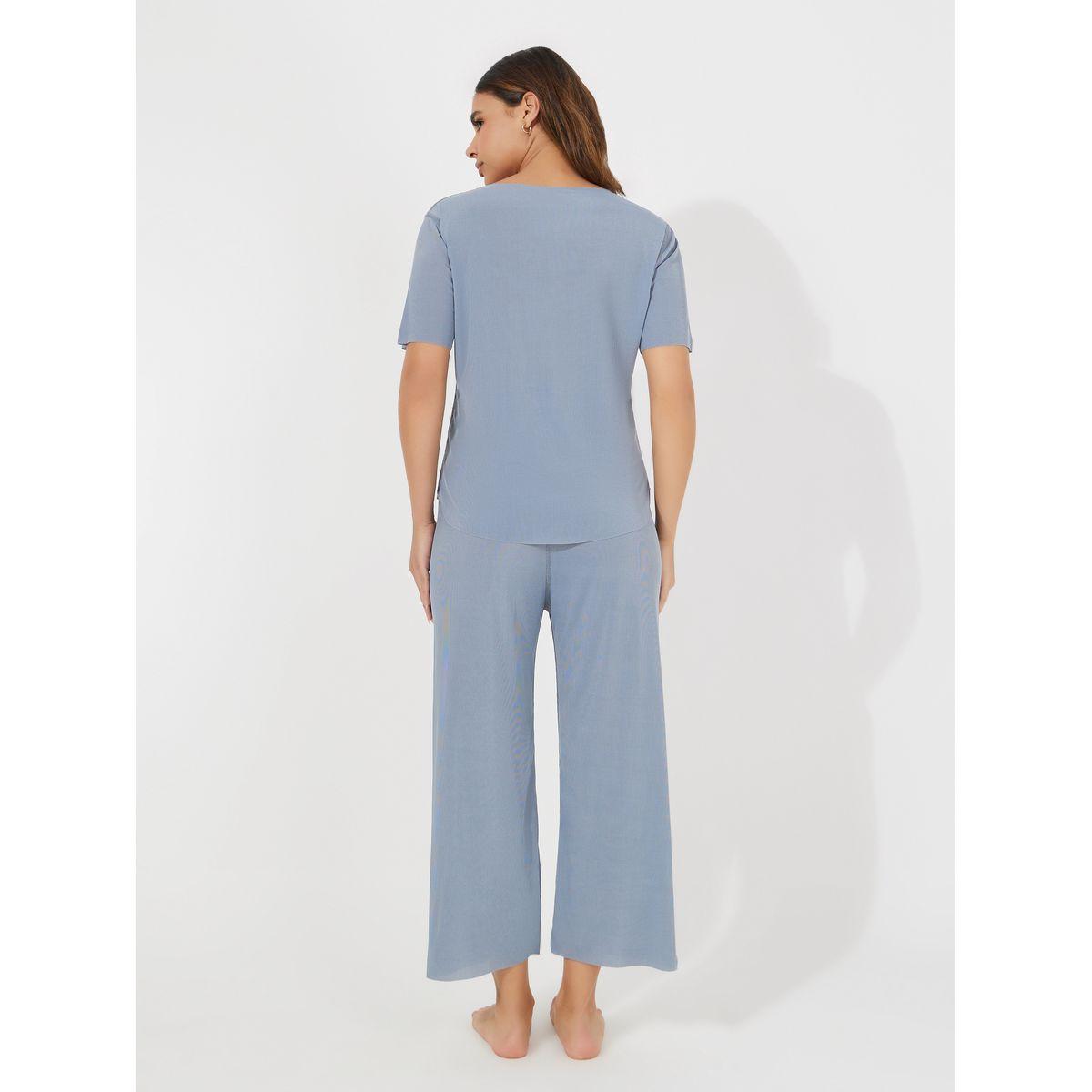 Styli Texture Seamless T-Shirt & Pyjama Set-women-clothing-nightwear-pyjamas-longsets-image-5