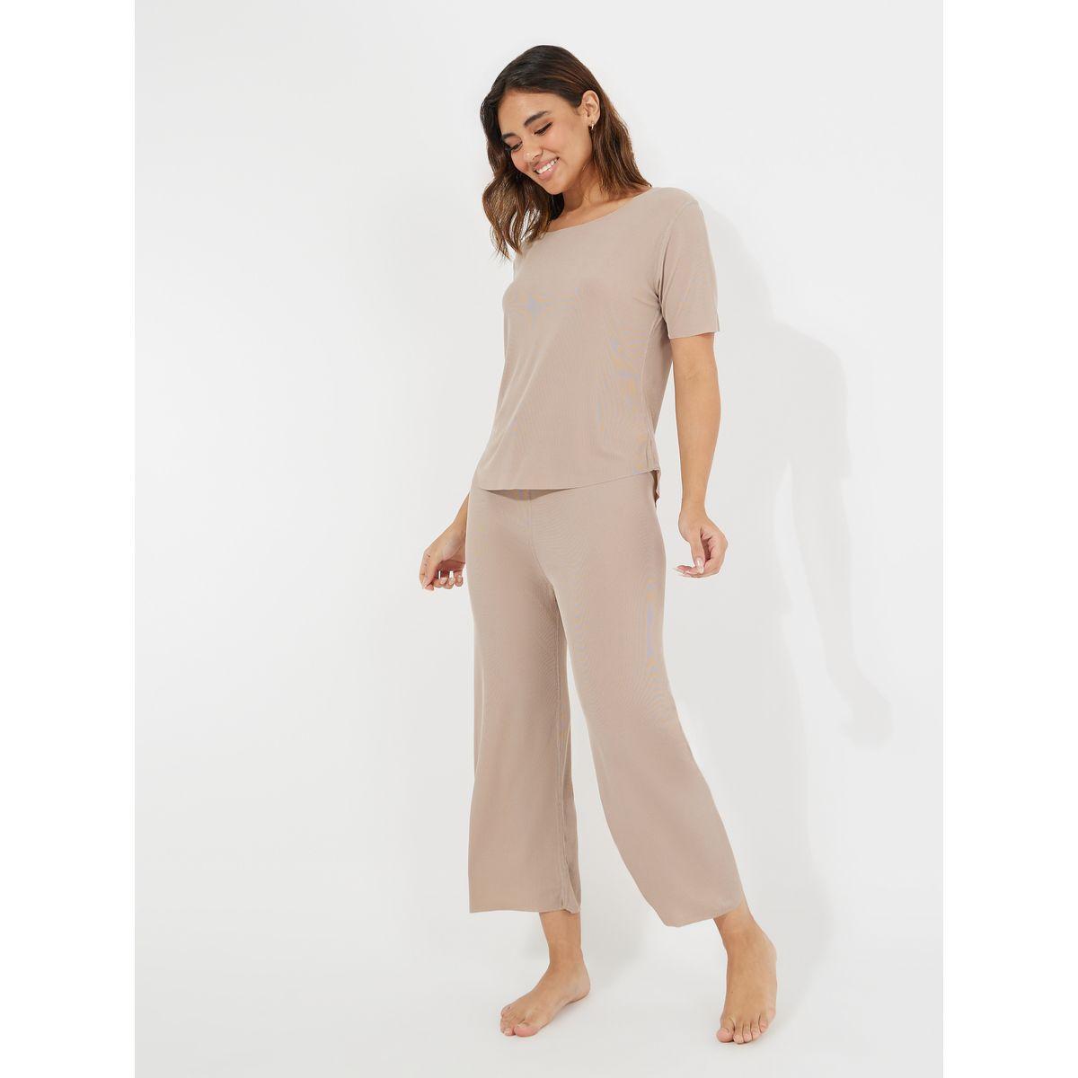 Styli Texture Seamless T-Shirt & Pyjama Set-women-clothing-nightwear-pyjamas-longsets-image-1