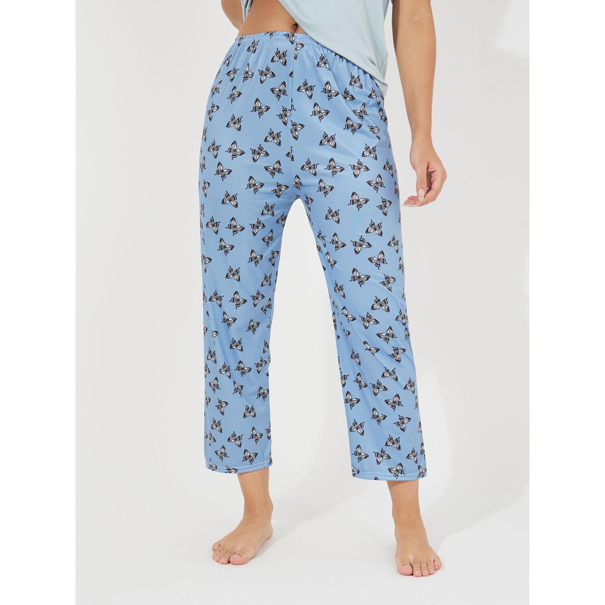 Styli Solid T-Shirt and Butterfly Print Pyjama Set-women-clothing-nightwear-pyjamas-longsets-image-5