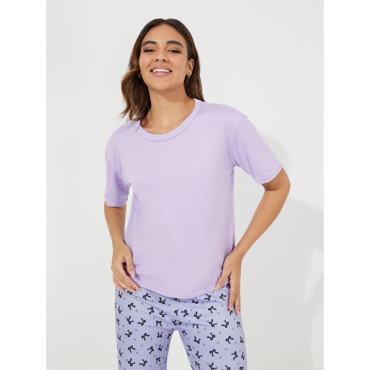 مجموعة من بنطال بيجاما مع تيشيرت سادة-women-clothing-nightwear-pyjamas-longsets-image-2
