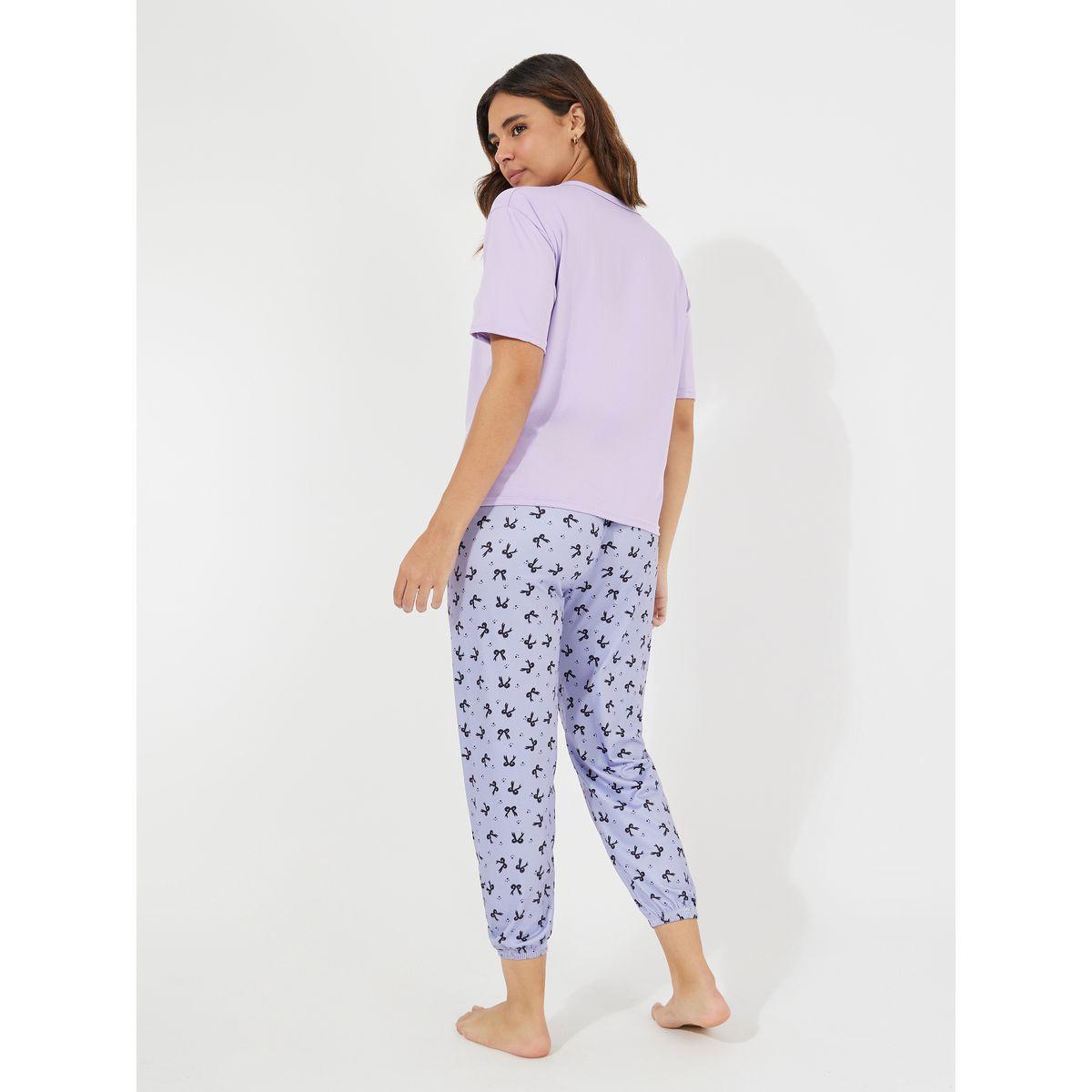 مجموعة من بنطال بيجاما مع تيشيرت سادة-women-clothing-nightwear-pyjamas-longsets-image-4