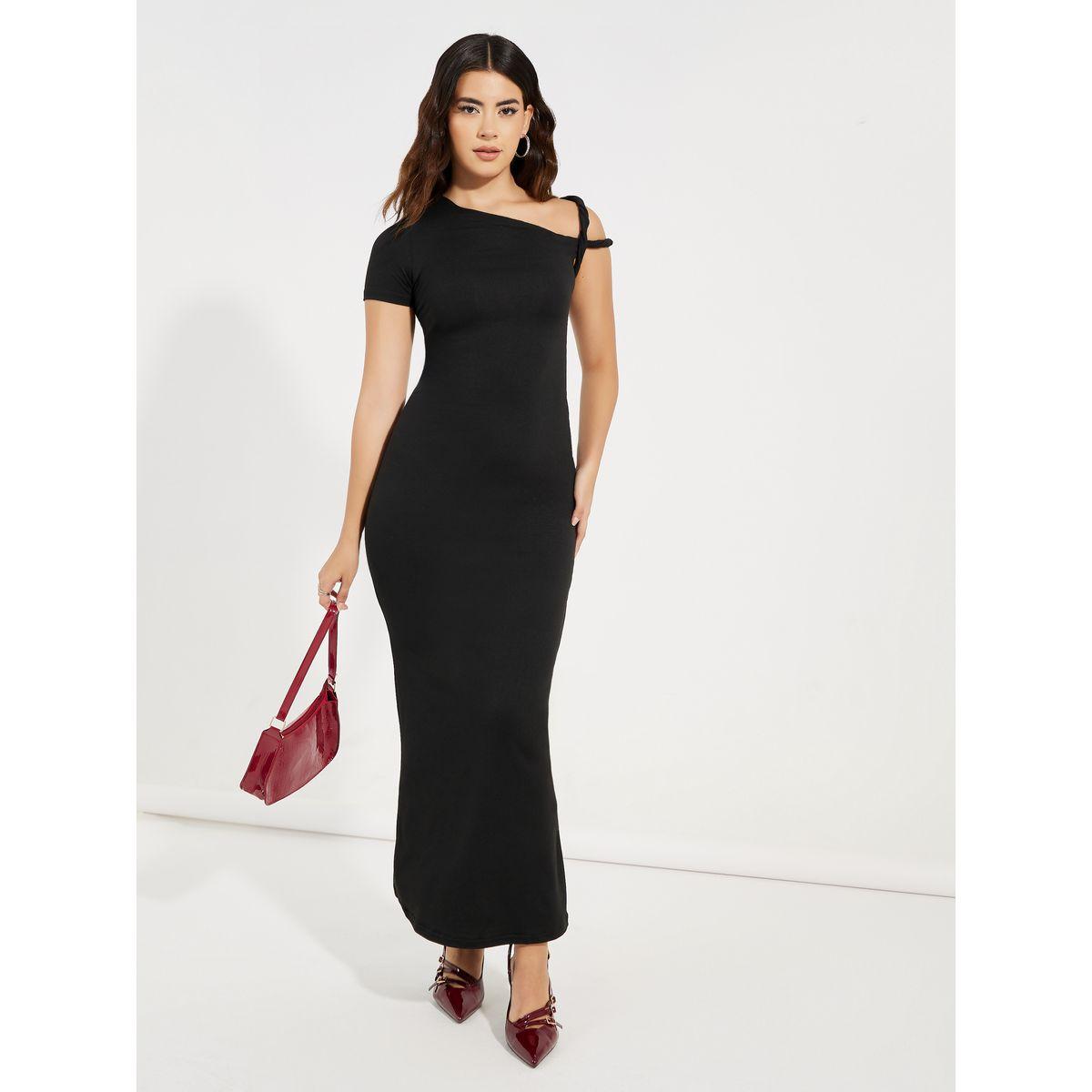 Styli Shoulder Knot Detail Asymmetric Neck Maxi Dress-women-clothing-dresses-image-1