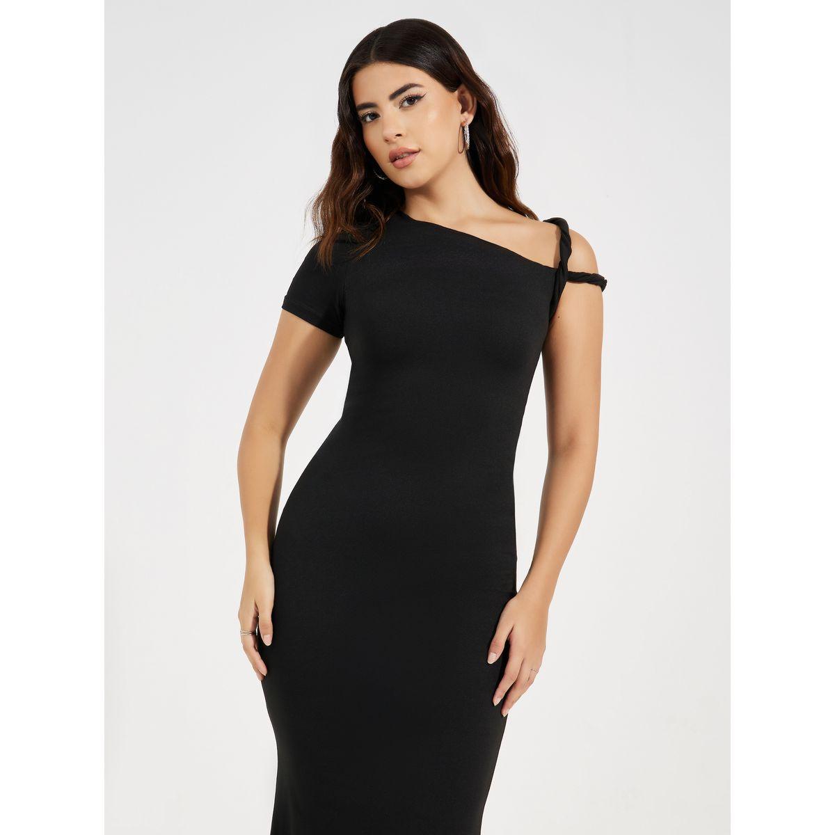 فستان طويل بياقة غير متماثلة الطول-women-clothing-dresses-image-2