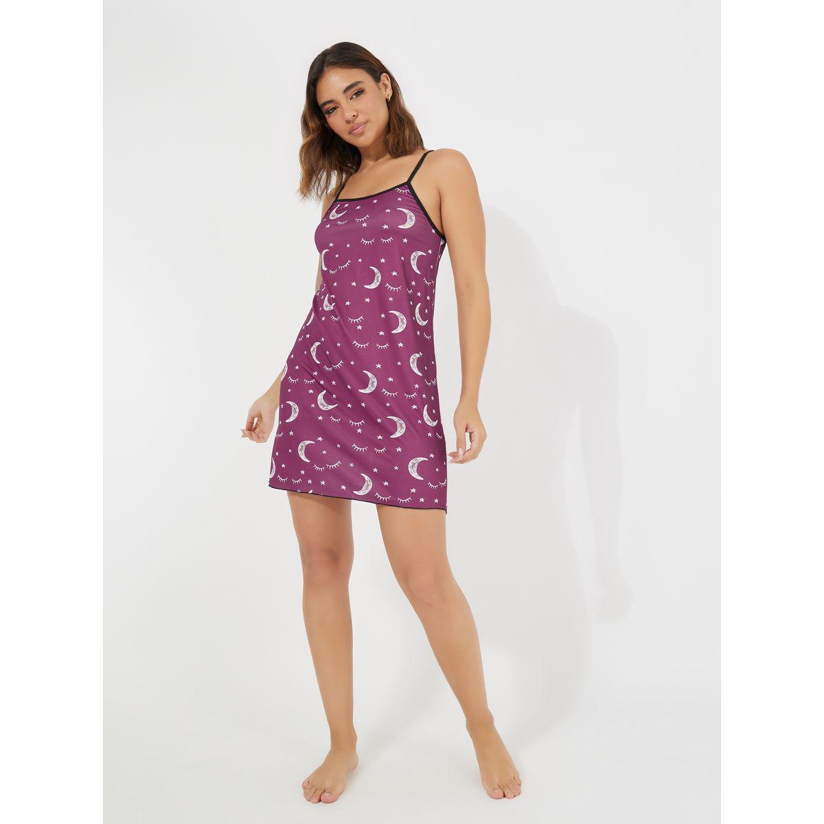 قميص نوم بطبعة نجوم واقمار مع حمالات-women-clothing-nightwear-nighties-image-4