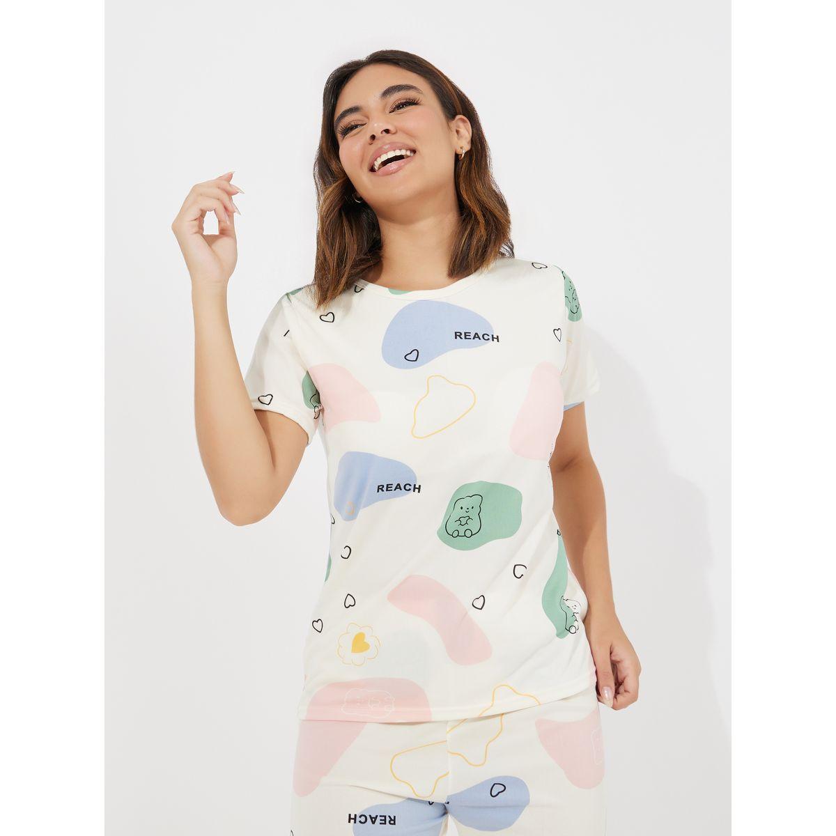 طقم من بنطال بيجاما مع تيشيرت مطبع بالكامل-women-clothing-nightwear-pyjamas-longsets-image-2