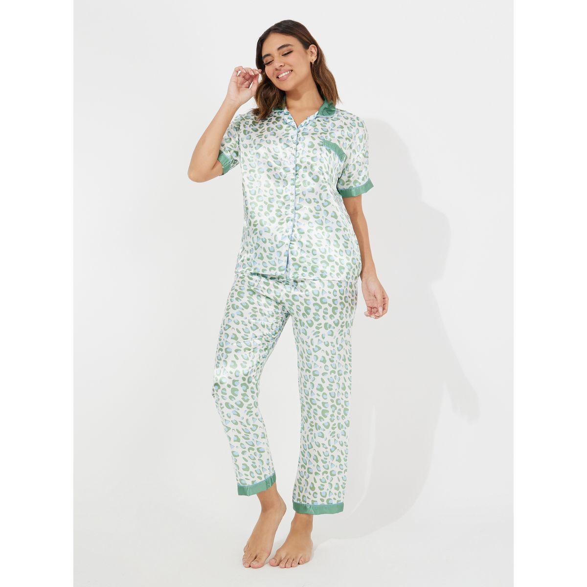 Styli Animal Print Button Placket Shirt & Pyjama Set-women-clothing-nightwear-pyjamas-longsets-image-2