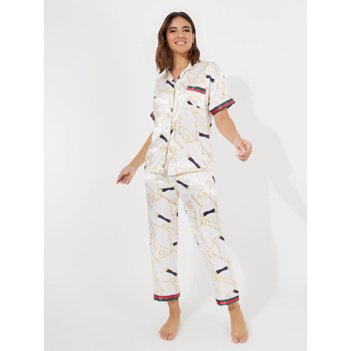 Styli Chain Print Pocket Detail Shirt & Pyjama Set-women-clothing-nightwear-pyjamas-longsets-image-1