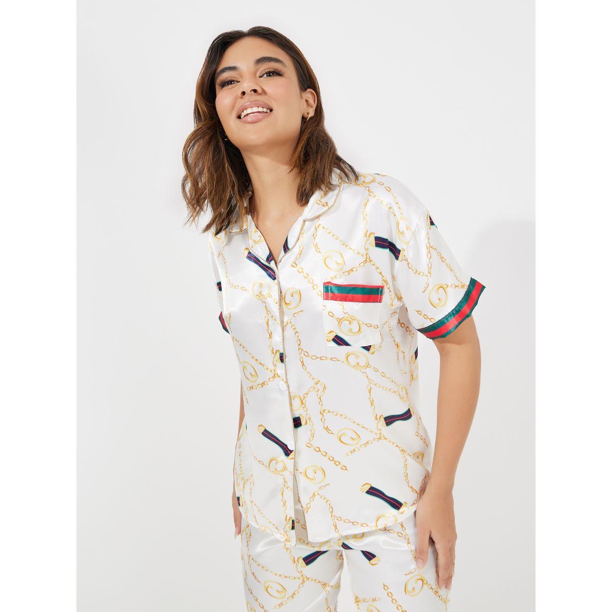 طقم من بنطال بيجاما مع بلوزة بتفاصيل جيب-women-clothing-nightwear-pyjamas-longsets-image-2