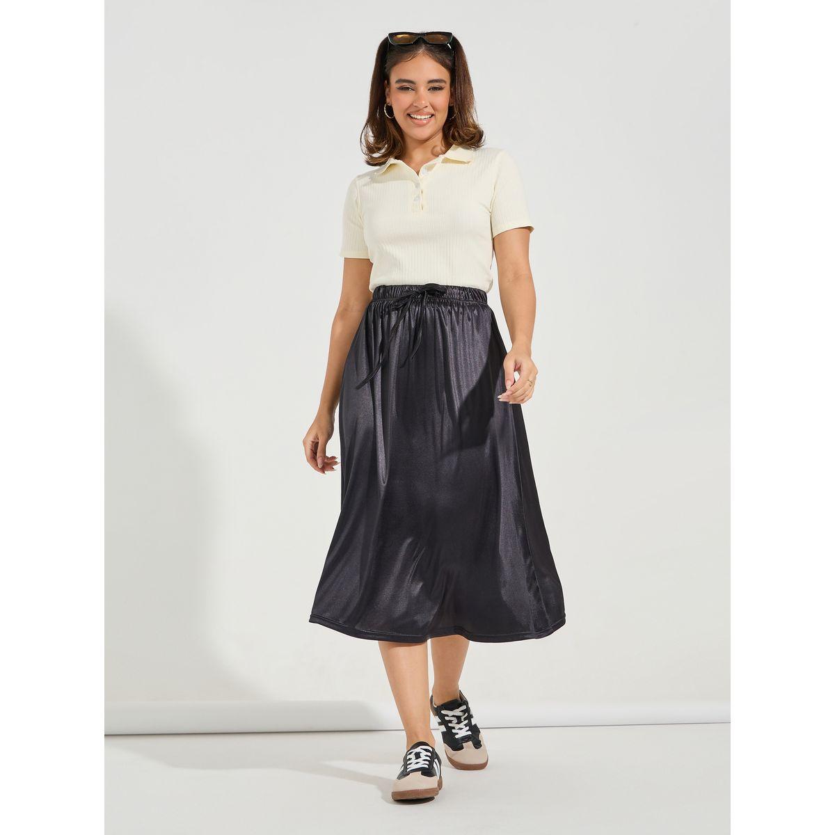 Styli Elastic Waistband A-Line Midi Skirt-women-clothing-bottoms-skirts-image-1