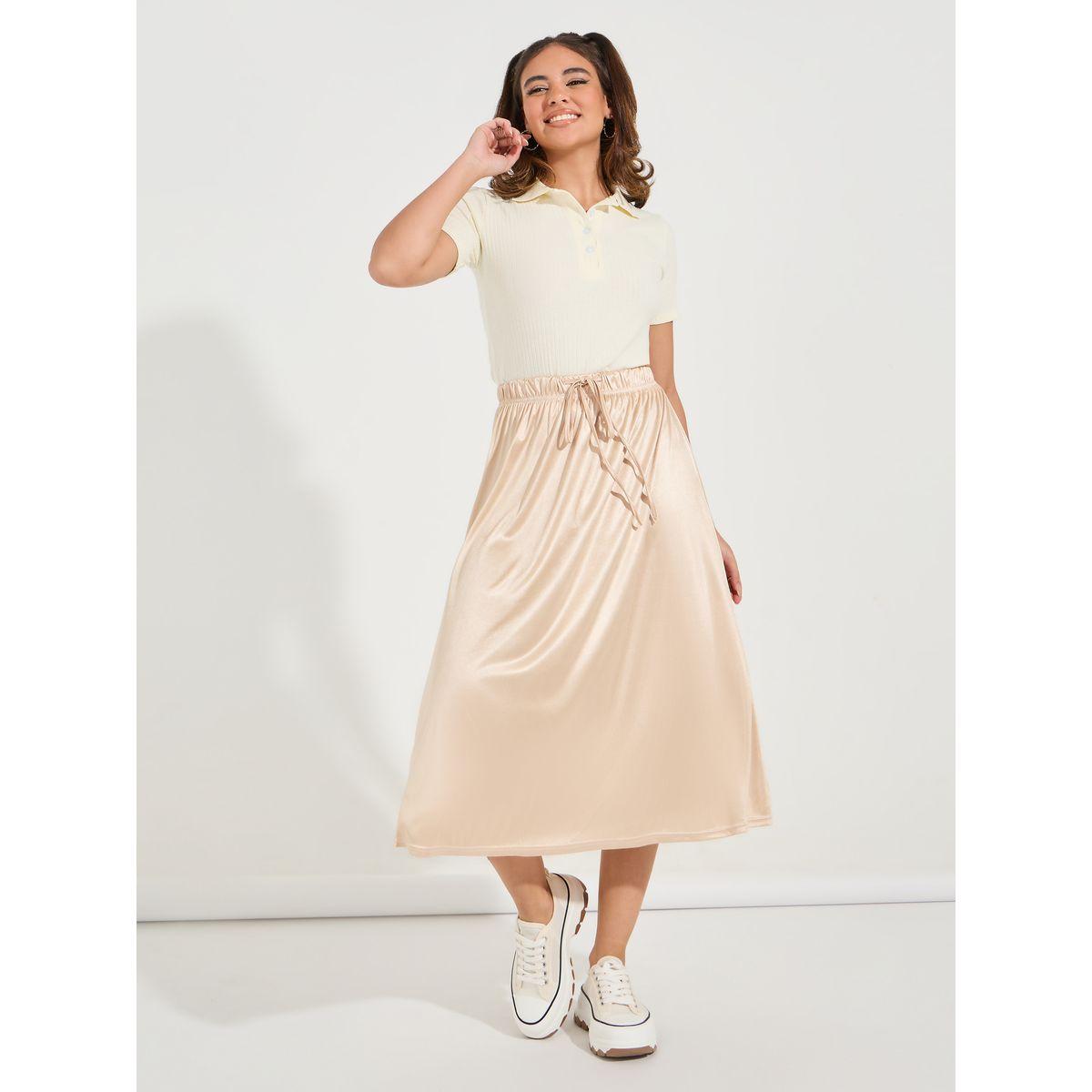 Styli Elastic Waistband A-Line Midi Skirt-women-clothing-bottoms-skirts-image-1