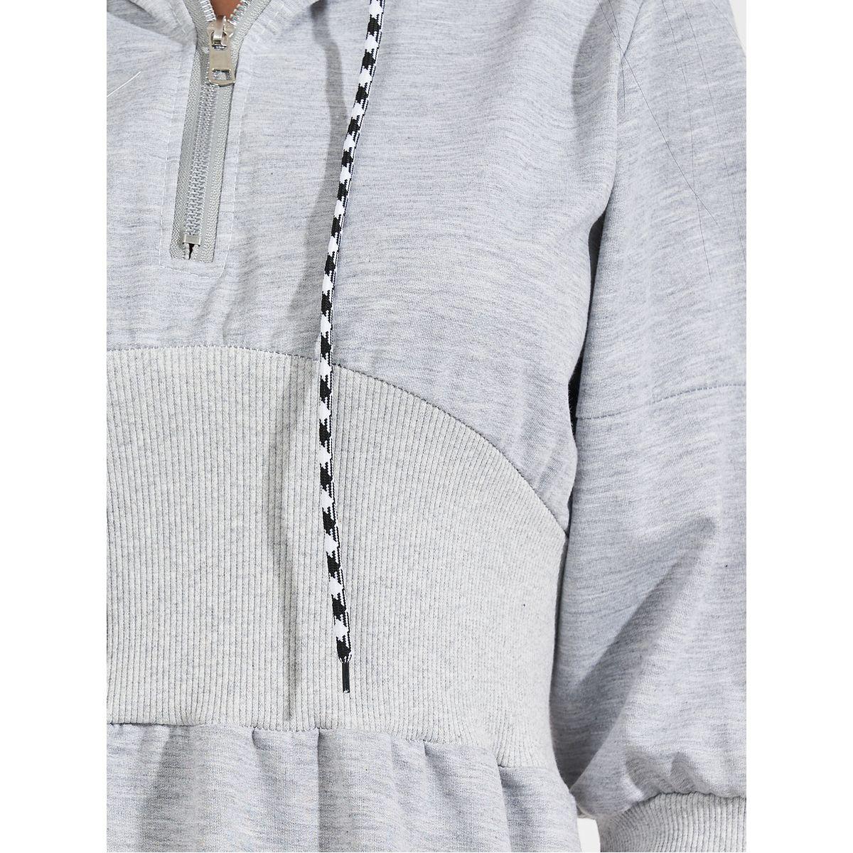 Styli Plain Hooded T-Shirt Knee Length Dress with Half Zip-women-clothing-dresses-image-3
