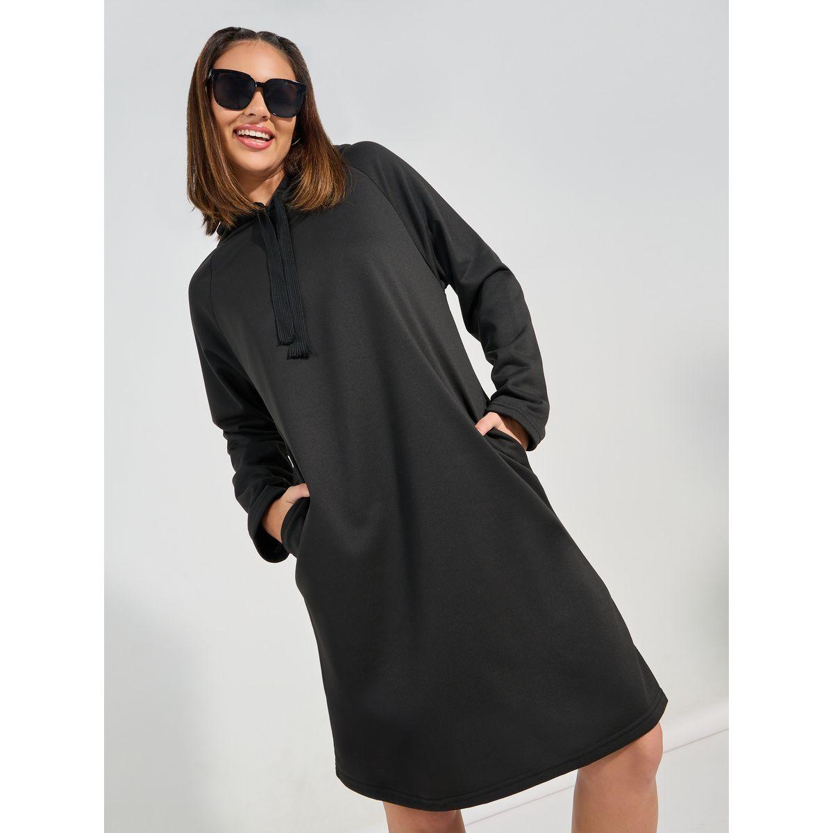 Styli Solid Hooded Sweatshirt Knee-Length Dress-women-clothing-dresses-image-2
