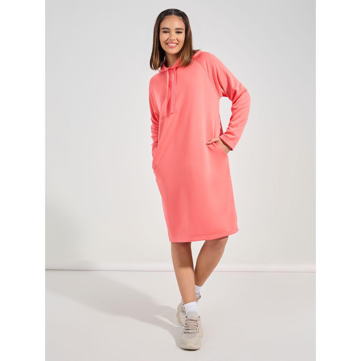 Styli Solid Hooded Sweatshirt Knee-Length Dress-women-clothing-dresses-image-1