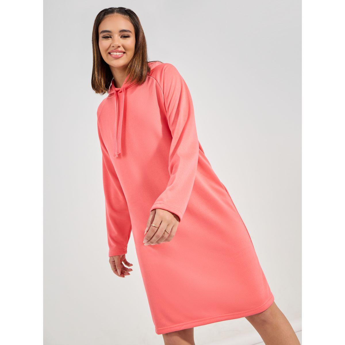 Styli Solid Hooded Sweatshirt Knee-Length Dress-women-clothing-dresses-image-2