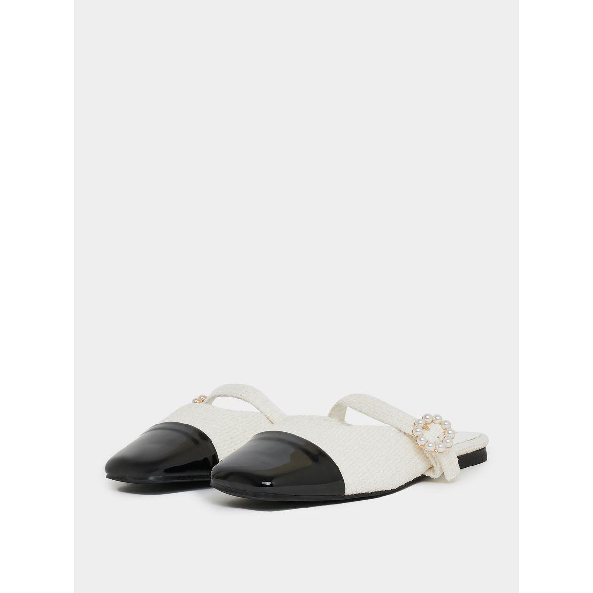 حذاء ميولز بنسيج تويد مع سير مزين بلؤلؤ صناعي-women-shoes-flats-mules-image-1