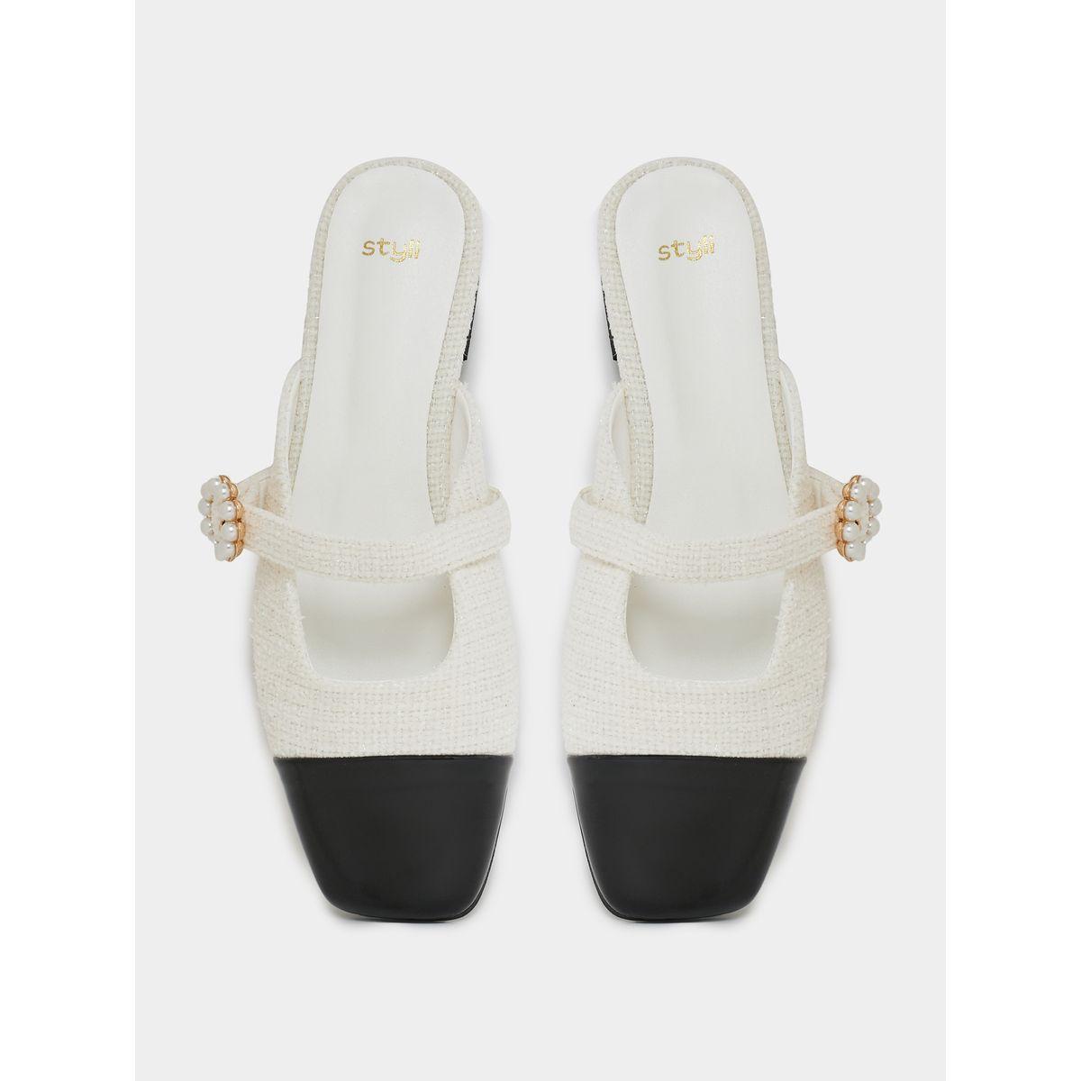 Styli Faux Pearl Strap Tweed Texture Mules-women-shoes-flats-mules-image-4